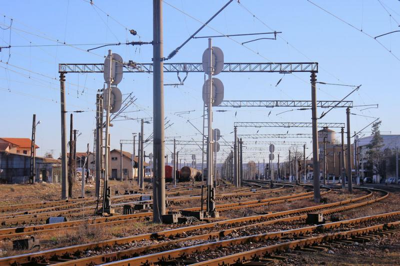 Blick auf das Bahnhofsgelände von Târgu Jiu