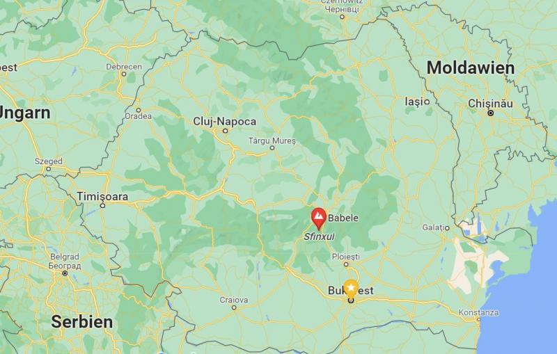 Quelle: google Maps - Babele + Sfinxul (Sphinx) bei Busteni - Mit der Seilbahn (Telecabina) von Busteni auf das Bucegi Plateau Quelle: google Maps - Babele + Sfinxul (Sphinx) bei Busteni