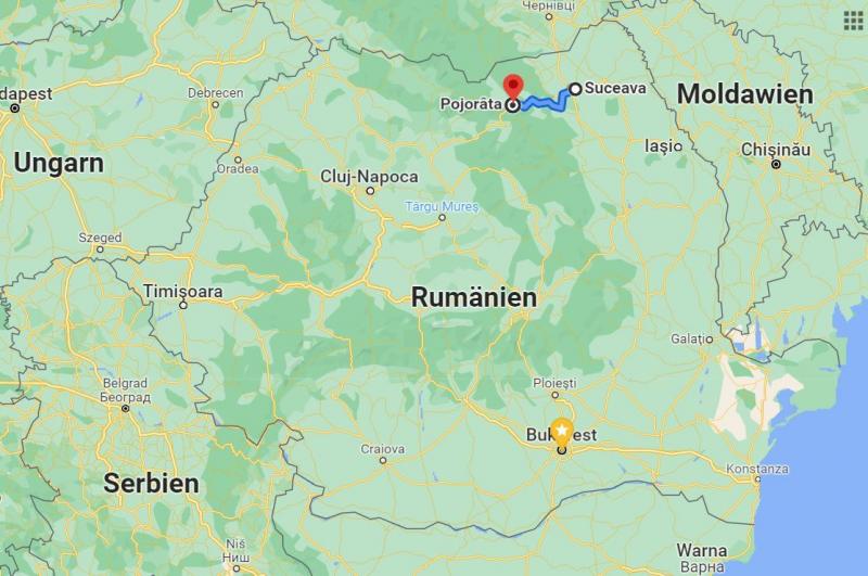 Quelle: Google - Suceava + Pojorâta - Mit der Bahn durch Rumänien