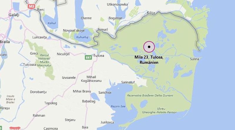 Quelle: Bing Maps - Mila 23 - Lage von Mila 23 im Donaudelta Bing Maps - Mila 23 - Lage von Mila 23 im Donaudelta
