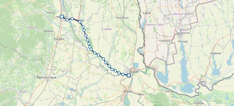 Trassenverlauf der Bahn von Barboși nach Mărășești Trassenverlauf der Bahn von Barboși nach Mărășești